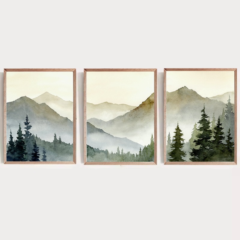 Photography Nature - Sunset Green Mountain Watercolor Poster Pine