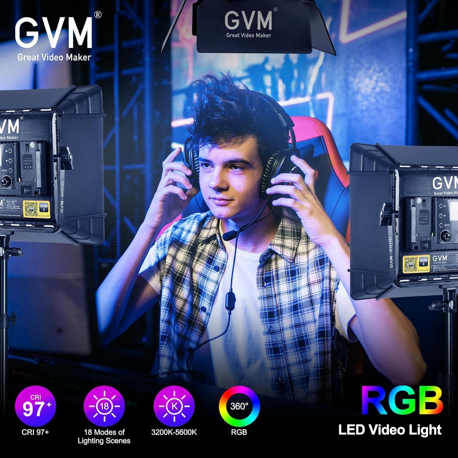 RGB LED Video Lighting Kit, 3- - Photography Youtube 评论和价格